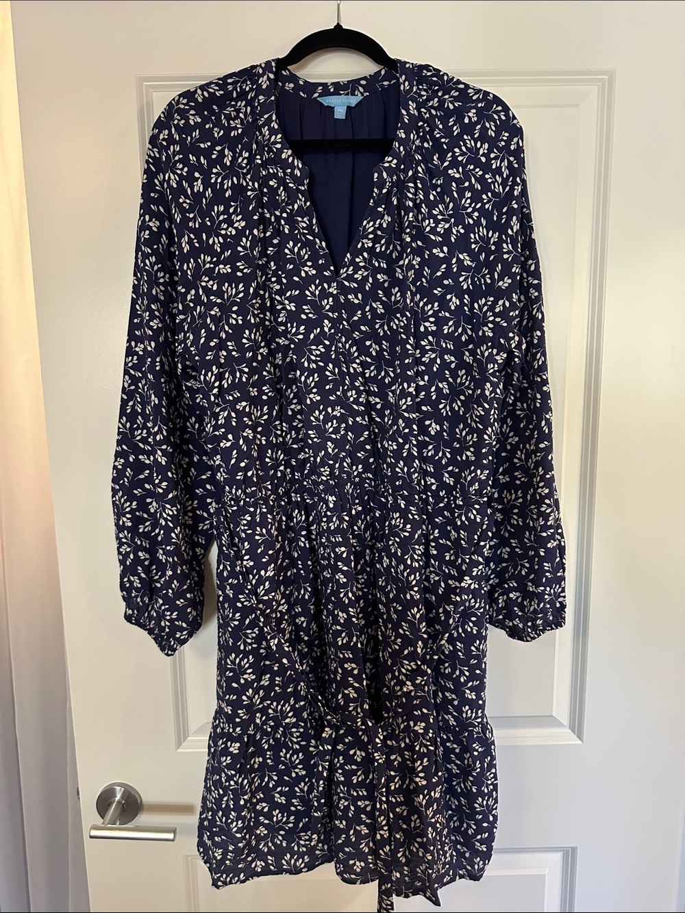 Draper James Navy and White Floral Long-Sleeve Dress